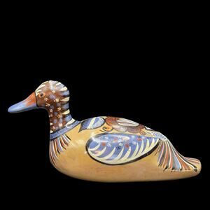 Large Vintage Tonala Mexico Mexican Folk Art Pottery Hand Made Duck Goose Bird